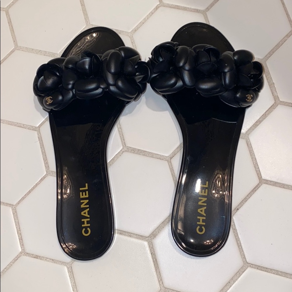 COPY - Chanel 2019 Black Camellia Jelly Sandals